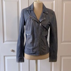 Cigno Nero Leather Moto Jacket- Denim Blue- Size 38- Weathered